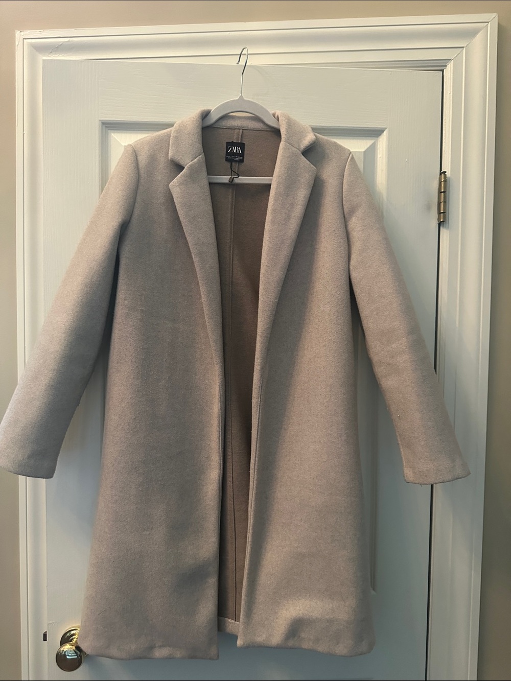 Zara Cream Long Wool-Blend Trench Coat